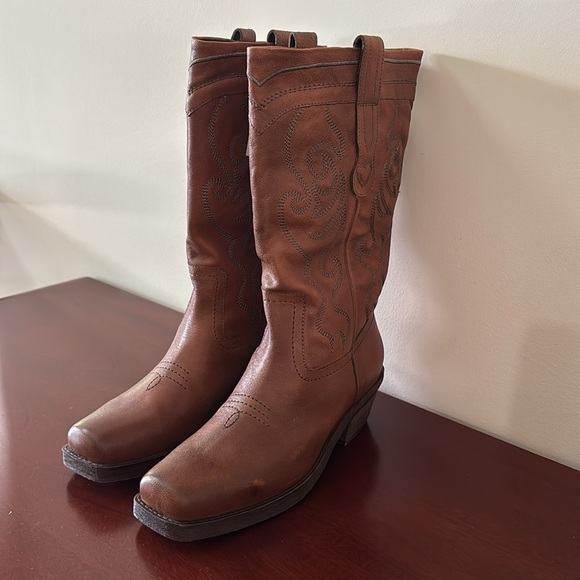 Zara embroidered leather square toe cowboy western boots sz.8 - Picture 9 of 14